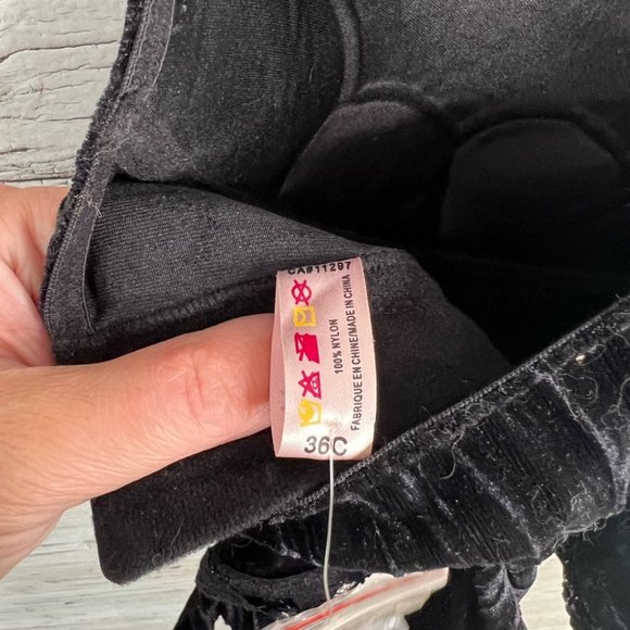 ROSELLE La Vie En Rose black beaded rhinestone sequin corset bra padded Sz 36c - Picture 9 of 10